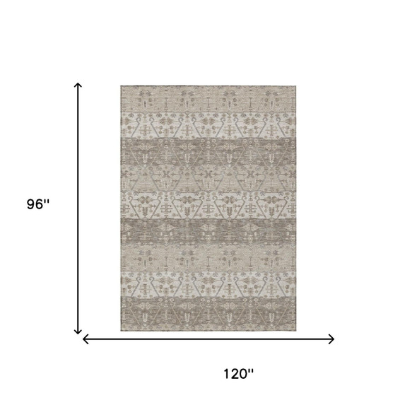 8' X 10' Beige And Brown Oriental Washable Indoor Outdoor Area Rug