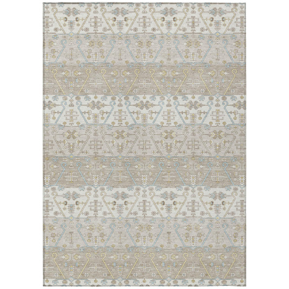3' X 5' Ivory And Silver Oriental Washable Indoor Outdoor Area Rug