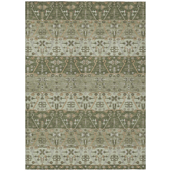 8' X 10' Olive Green And Green Oriental Washable Indoor Outdoor Area Rug