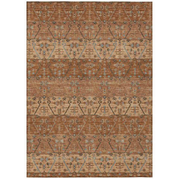 10' X 14' Orange And Brown Oriental Washable Indoor Outdoor Area Rug