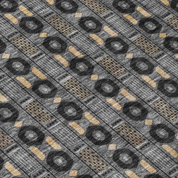 8' Black And Graphite Round Striped Washable Indoor Outdoor Area Rug