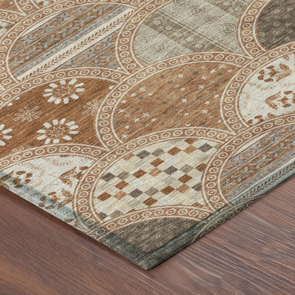 10' X 14' Orange And Chocolate Geometric Washable Indoor Outdoor Area Rug
