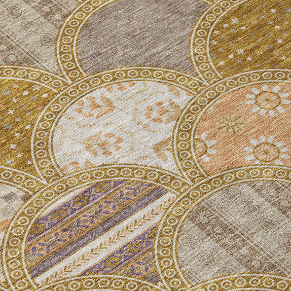 9' X 12' Walnut And Gold Geometric Washable Indoor Outdoor Area Rug