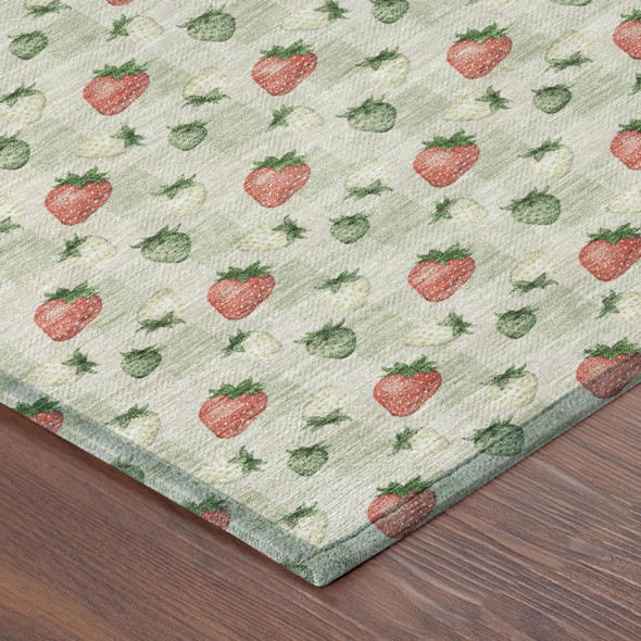 5' X 8' Green And Red Floral Washable Indoor Outdoor Area Rug