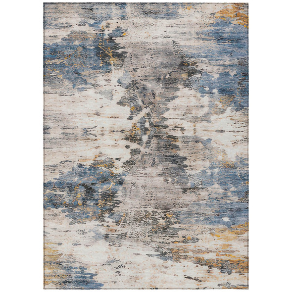 10' X 14' Blue And Silver Abstract Washable Indoor Outdoor Area Rug