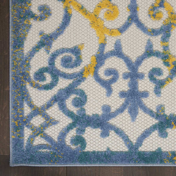 8' Ivory And Blue Indoor Outdoor Area Rug
