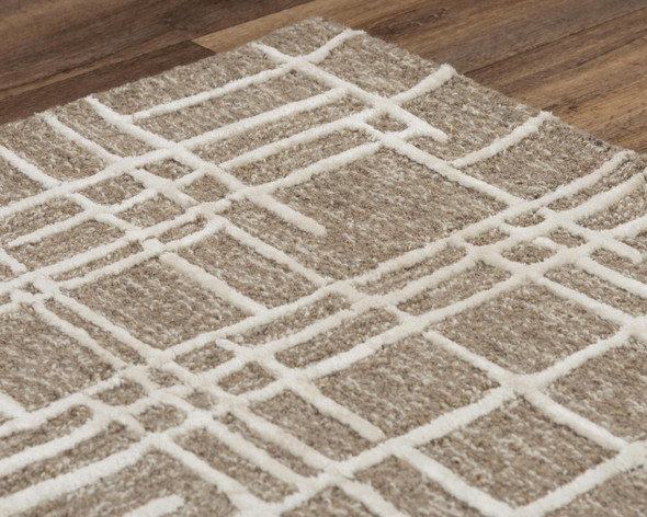 8' X 10' Brown Natural And Ivory Wool Geometric Hand Tufted Area Rug