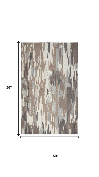 3' X 5' Brown And Natural Wool Abstract Hand Tufted Area Rug