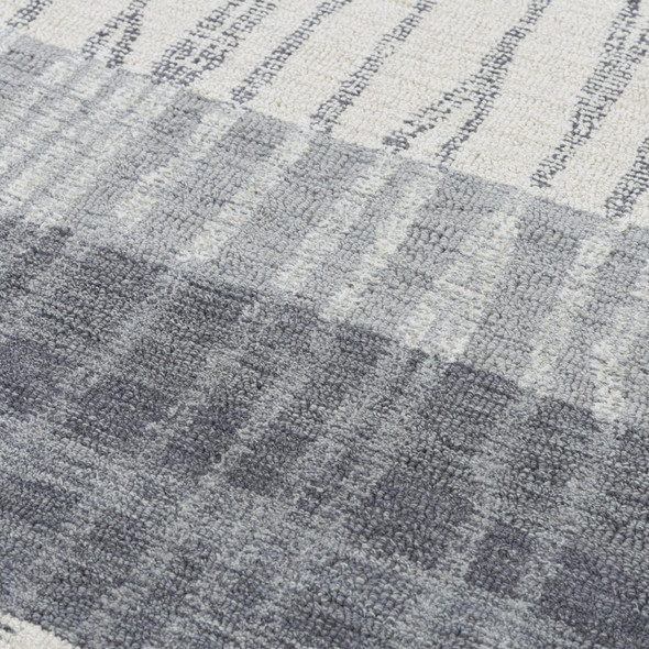 9' X 12' Charcoal Light Gray And Ivory Wool Striped Hand Tufted Area Rug