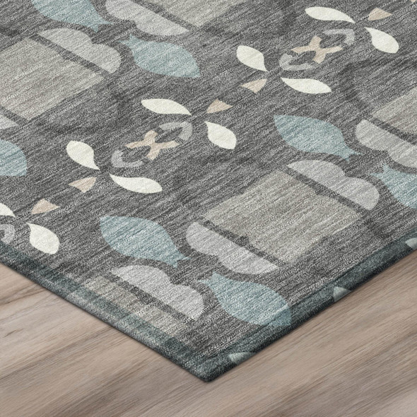 5' X 8' Gray And Graphite Striped Washable Indoor Outdoor Area Rug