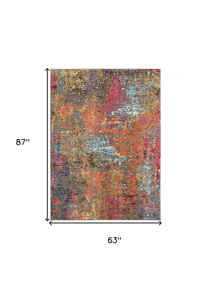 5' X 7' Sunset Abstract Power Loom Non Skid Area Rug
