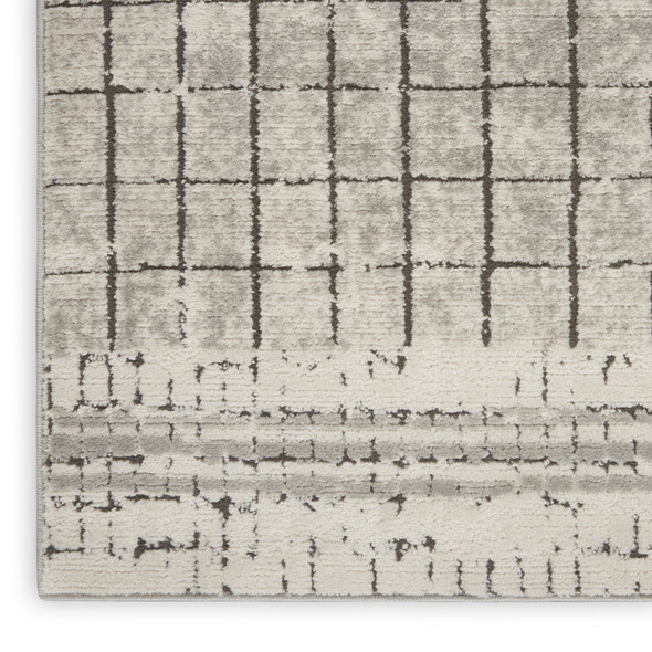 2' X 4' Ivory And Grey Abstract Power Loom Distressed Non Skid Area Rug
