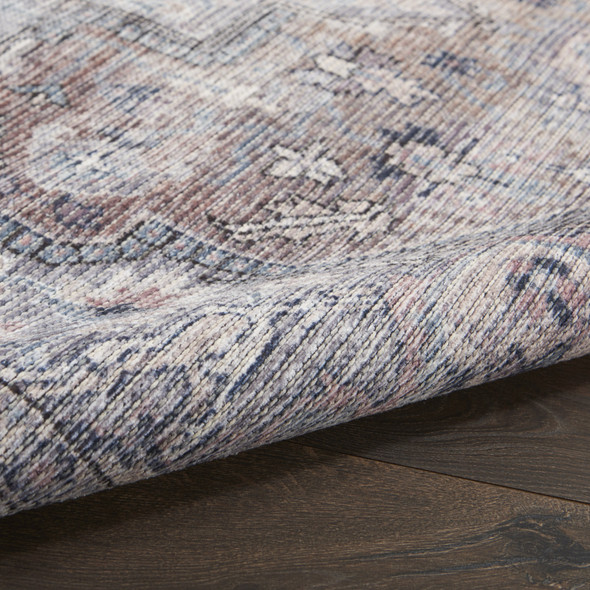 6' Gray And Blue Oriental Distressed Washable Runner Rug