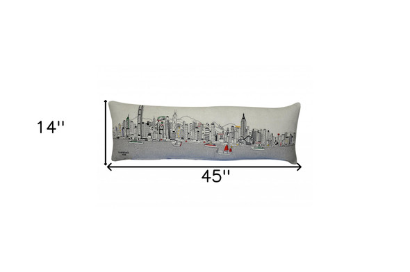 14" X 45" Cream Hong Kong Daylight Skyline Lumbar Decorative Pillow