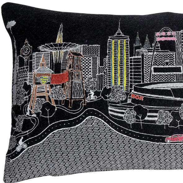 14" X 25" Dark Gray And White Tulsa Nighttime Skyline Lumbar Decorative Pillow