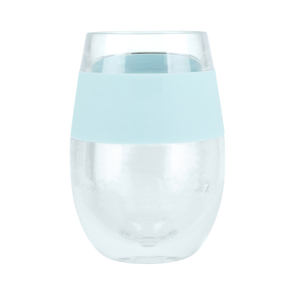 Clear And Blue Tritan Plastic Convex Curve Shape Stemless All Purpose Wine Glass