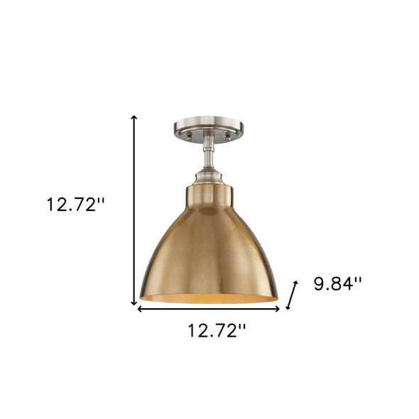 Nickel Shaded Metal Dimmable Flush Chandelier With Gold Shades