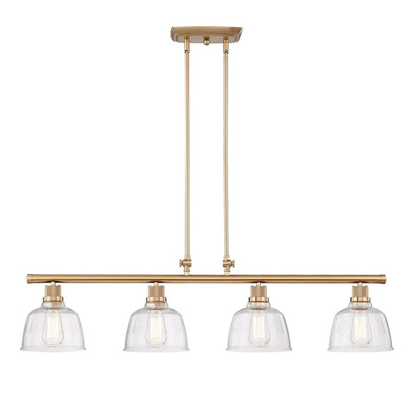 Gold Kitchen Island Four Light Metal and Seeded Glass Dimmable Chandelier With Clear Shades