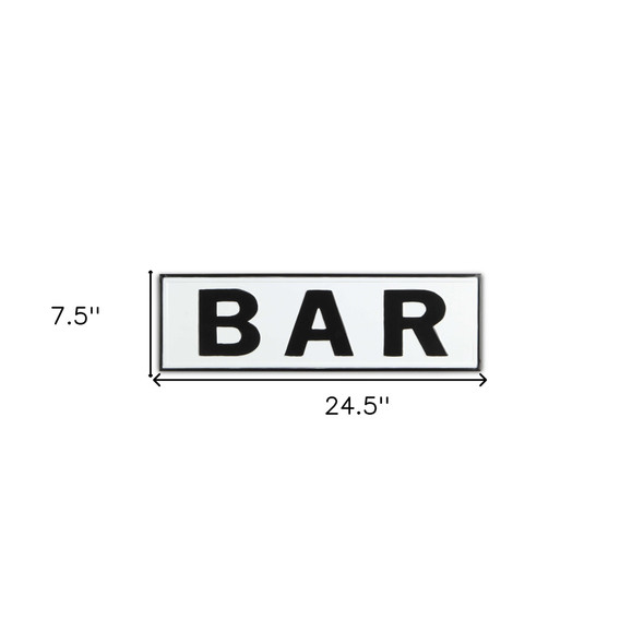 8" X 25" White and Black Handcrafted Bar Metal Wall Decor