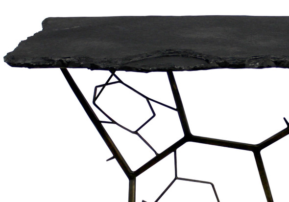 51" Black Stone and Iron Abstract Console Table