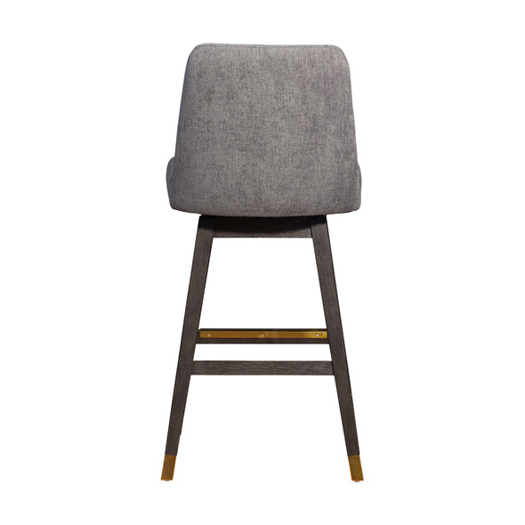 30" Gray and Brown Fabric and Solid Wood Swivel Bar Chair