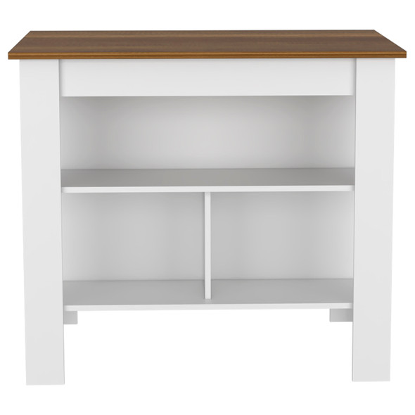 41" Natural and White Wood Flat Door Kitchen Island Set With Storage