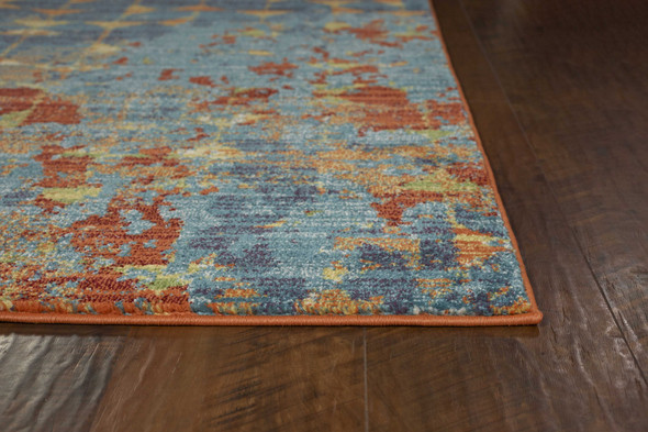 9' X 13' Blue Red And Orange Abstract Area Rug