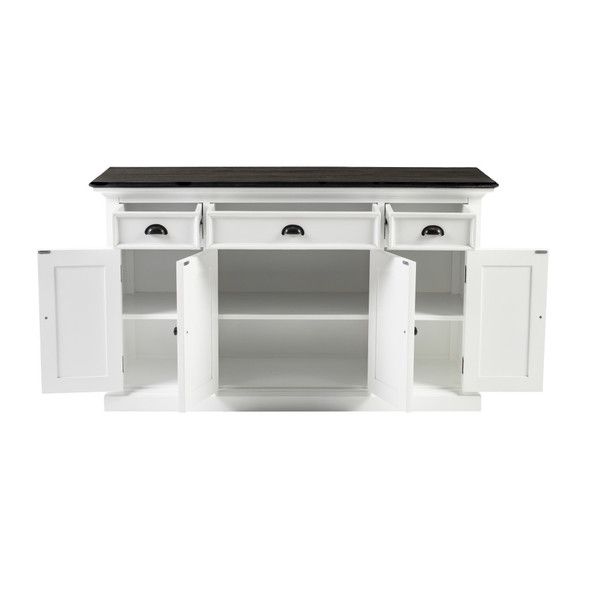 60" White & Black Solid Wood Buffet Table