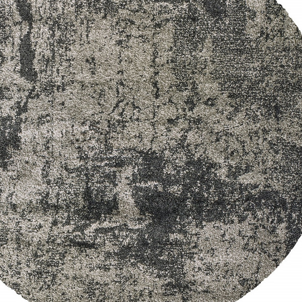 8' Grey Round Abstract Power Loom Stain Resistant Area Rug