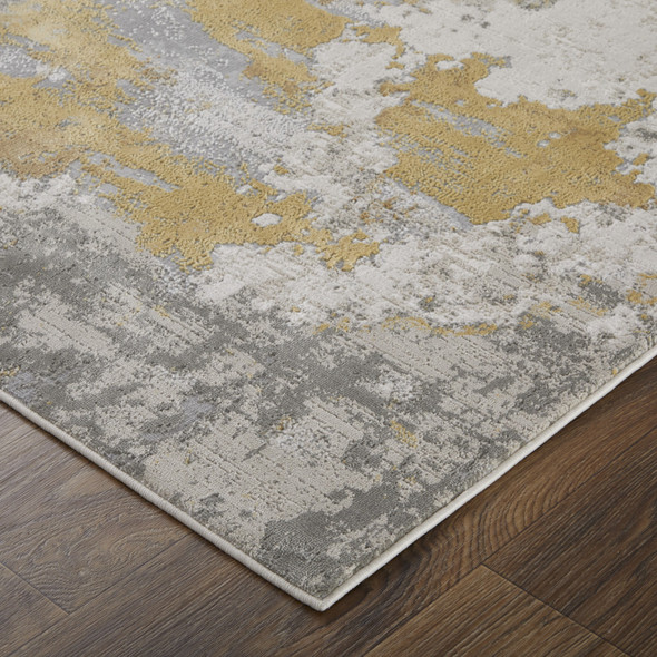 12' X 15' Ivory Gray And Gold Abstract Area Rug