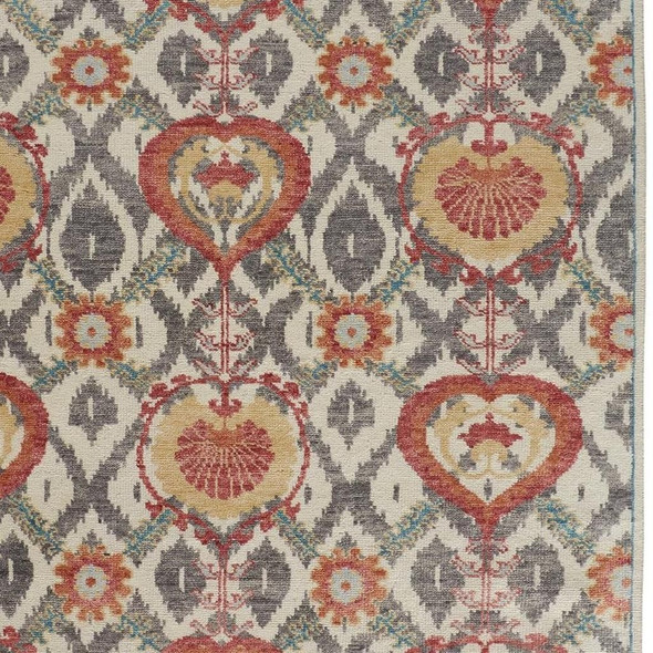 8' X 10' Orange And Gray Wool Floral Hand Knotted Stain Resistant Area Rug