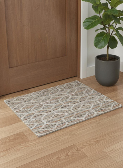 2' X 3' Tan Taupe And Ivory Geometric Power Loom Stain Resistant Area Rug