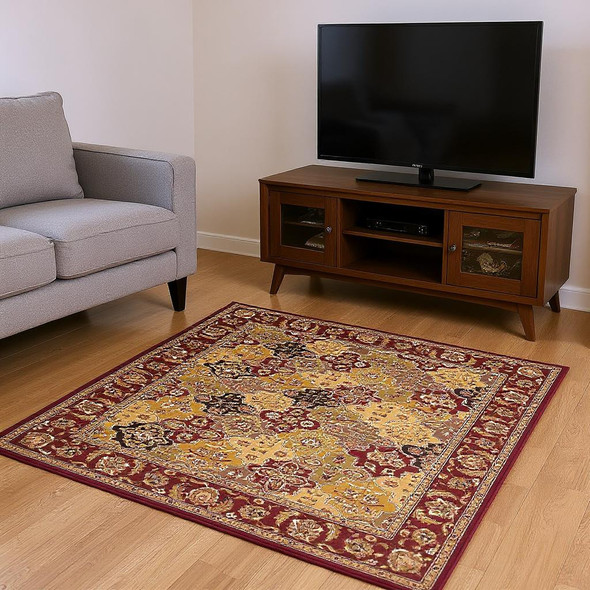 8' Red Orange And Black Quatrefoil Octagon Rug