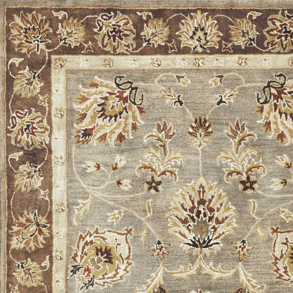 5' X 8' Gray Brown And Ivory New Zealand Lambs Wool Floral Medallion Hand Tufted Area Rug