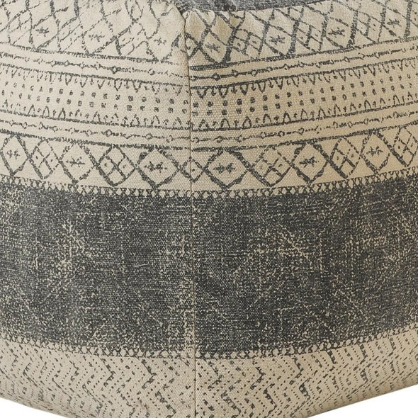 20" Cream Cotton Tribal Pouf Ottoman