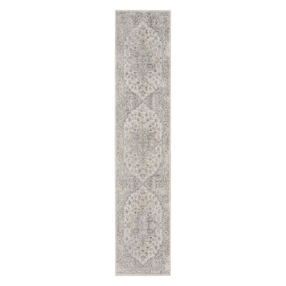 12' Silver Oriental Power Loom Washable Runner Rug