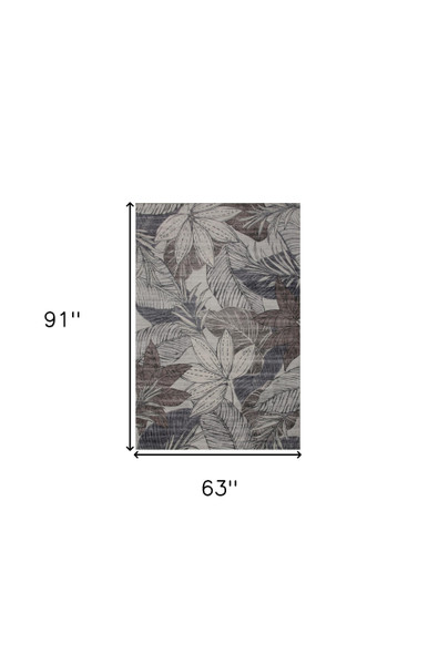5' X 8' Gray and Brown Floral Distressed Area Rug