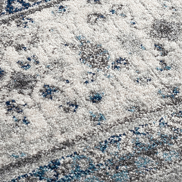 5' X 8' Ivory Blue And Gray Medallion Area Rug
