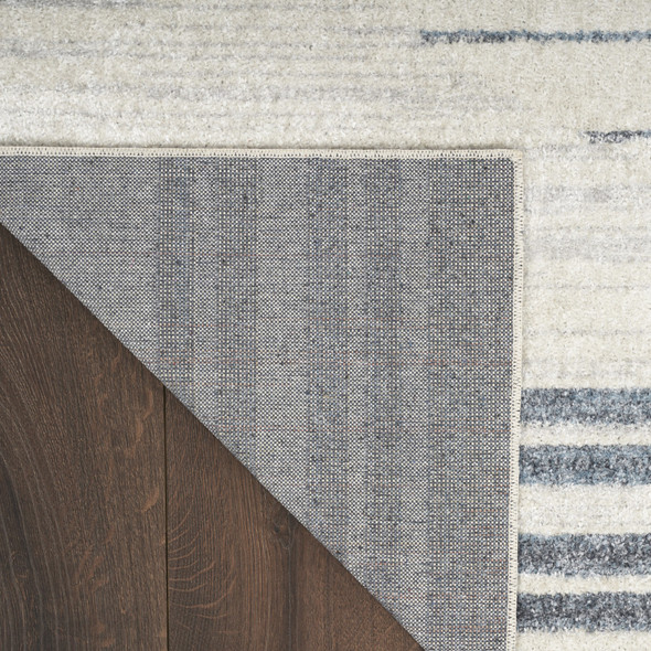 10' Blue And Ivory Geometric Washable Runner Rug