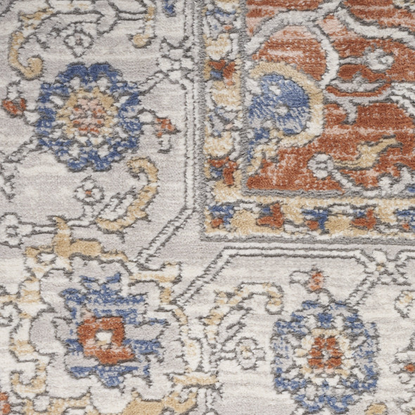 5' X 7' Gray and Red Oriental Power Loom Area Rug