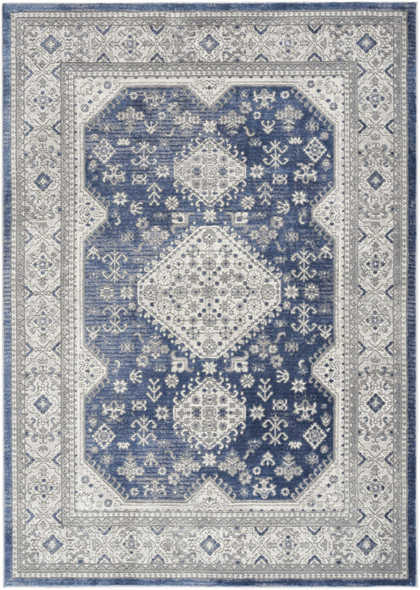 7' X 9' Blue and Gray Medallion Power Loom Area Rug