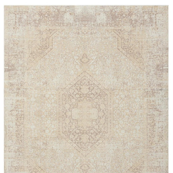 5' X 7' Beige Medallion Washable Non Skid Area Rug