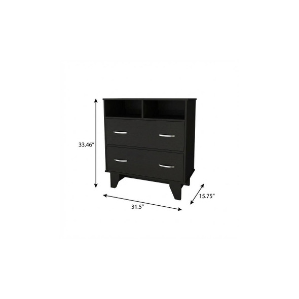 32" Black Wood Two Drawer Dresser