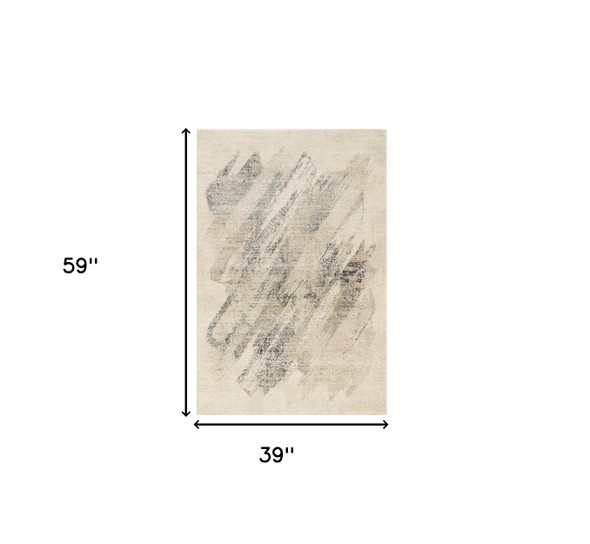 3' X 5' Gray And Ivory Abstract Distressed Area Rug