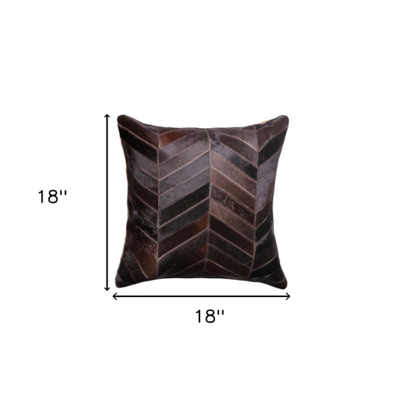Set of Two 18" Chocolate Chevron Cowhide Throw Pillows