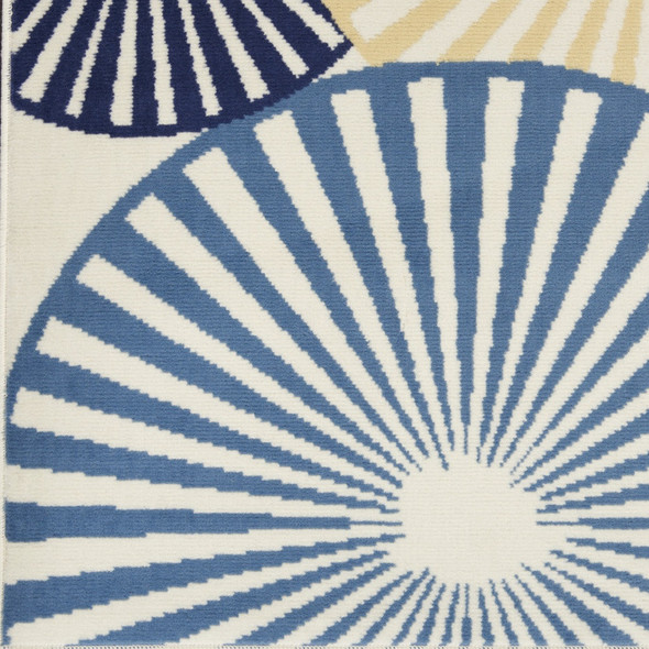 8' Blue And Ivory Geometric Runner Rug