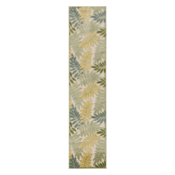 8' Green Yellow And Blue Floral Indoor Outdoor Runner Rug