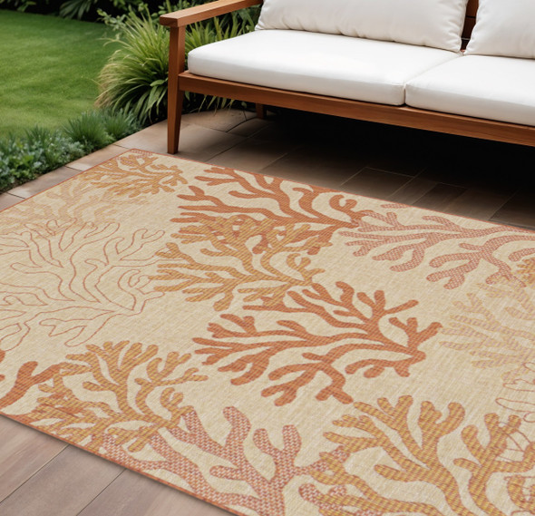 6' X 9' Orange And Ivory Nautical Indoor Outdoor Area Rug