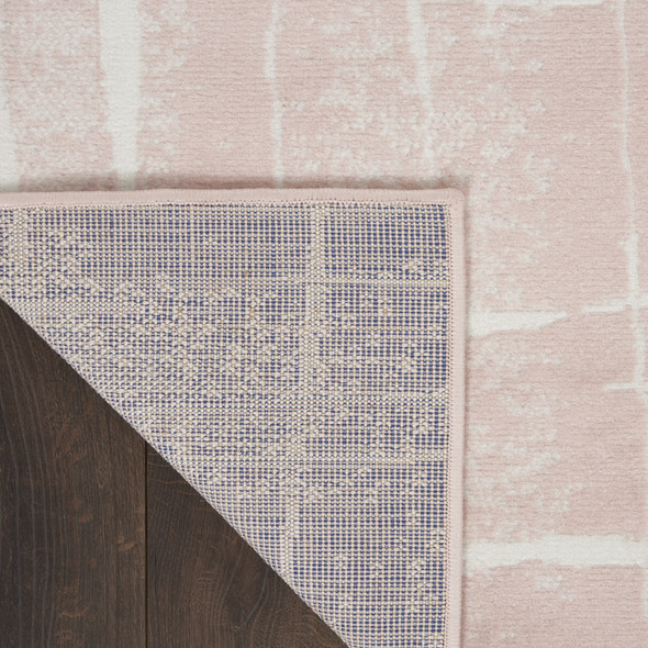 8' Pink and Ivory Abstract Distressed Non Skid Runner Rug