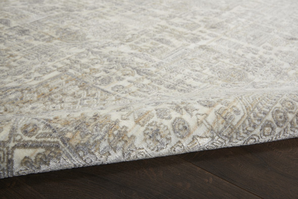 8' X 10' Ivory Beige And Cream Floral Non Skid Area Rug With Fringe